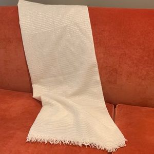 Lightweight fashion scarf cream ground with silver lurex stripes